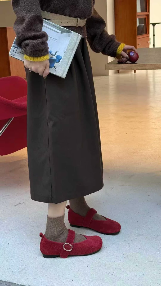 平跟秋季韩版搭扣修面皮纯色单鞋舒适豆豆鞋鞋子包头