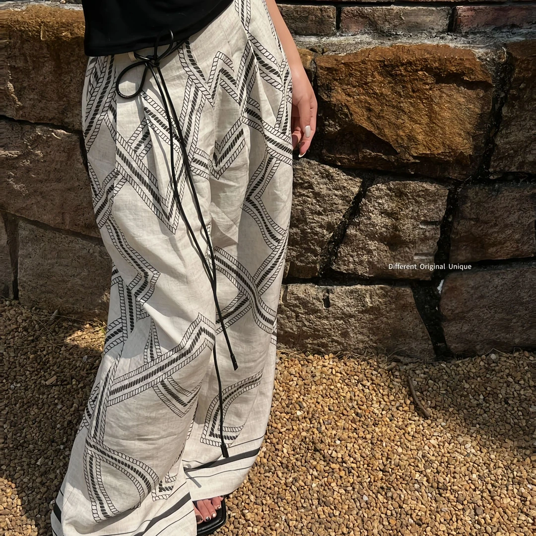 DOU×【自由古巴】初春新款百搭极简大牌老钱风重磅天丝亚麻阔腿裤