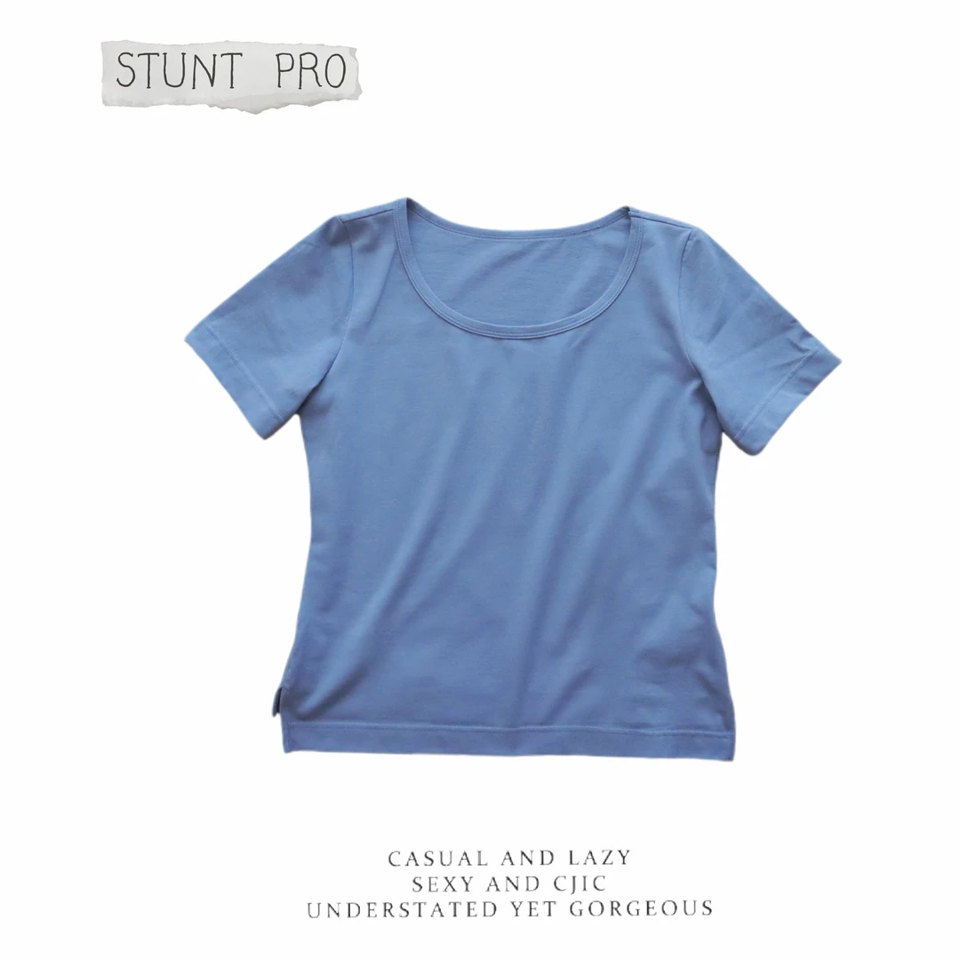 土星 小众设计师款100棉U领刺绣T恤1503