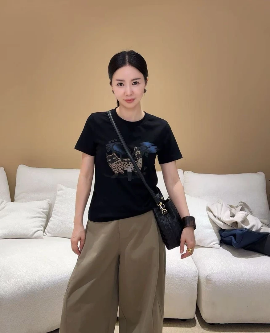 鑫燃kIKI（豹纹猫）复古哑光印花短袖T恤 91073 DK