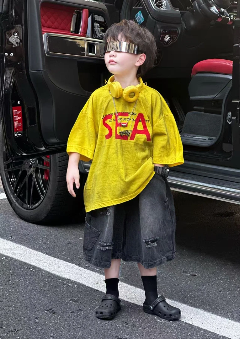 kb7260&61 |【夏•美式】夏季儿童韩版印花短袖牛仔裤给夏天来点颜色