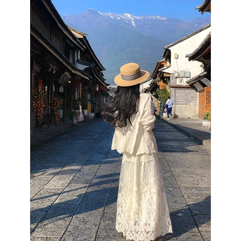 2025夏季新款韩版刺绣外套上衣百搭蕾丝半身裙两件套女高级感套装