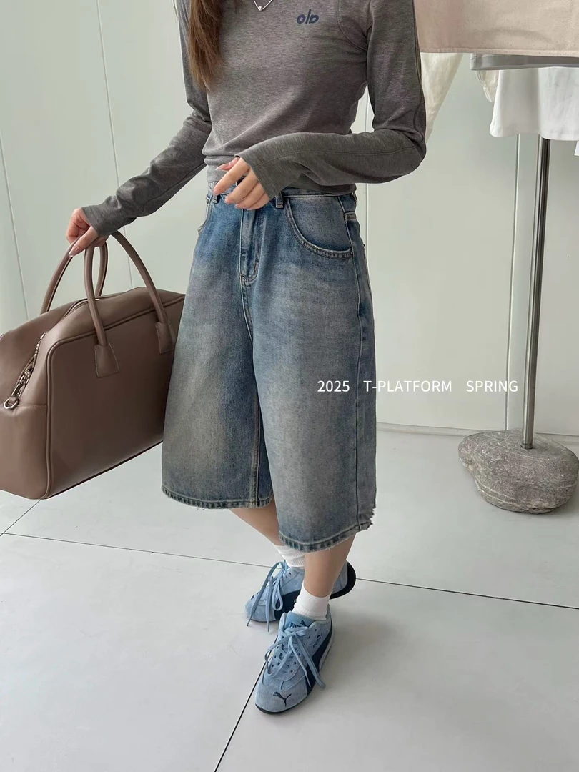 TT 福（1tt25078#）牛仔中裤！休闲百搭牛仔短裤 5-25