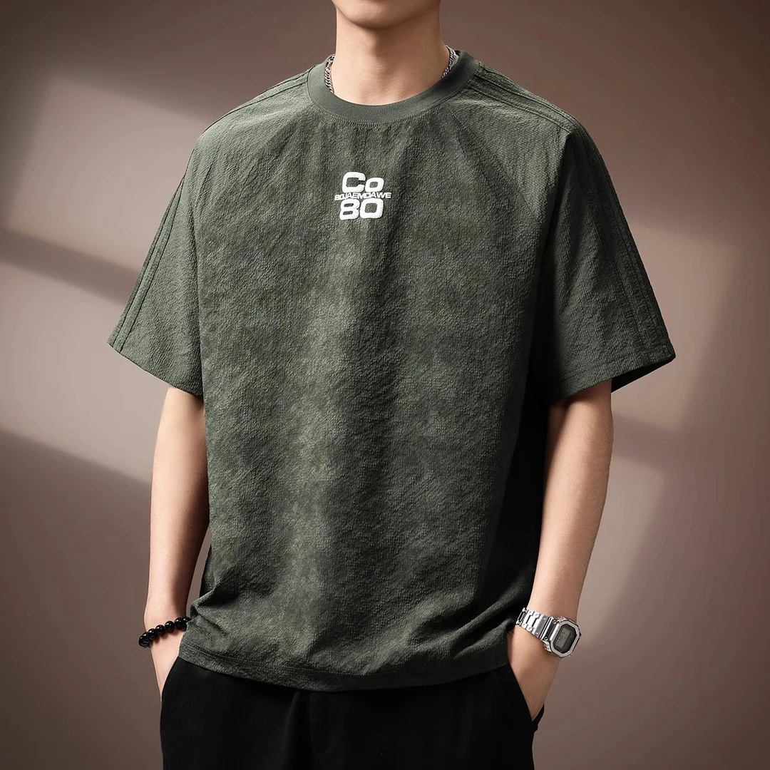 U&PURA高端美式凉感泡泡纱短袖T恤男款夏季新款时尚潮流百搭t恤