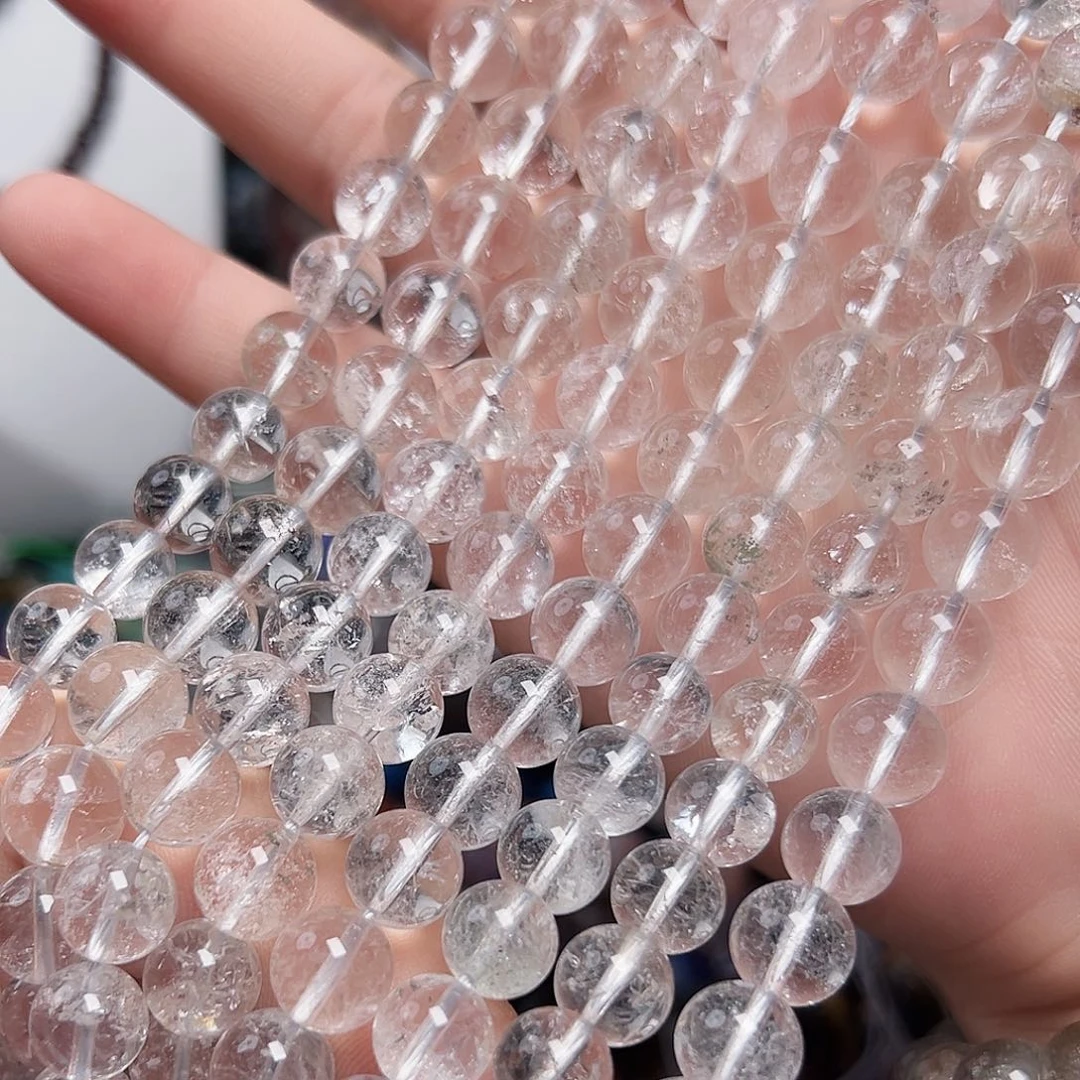 玛瑙/玉髓未镶嵌珠宝半成品L326天然原矿白幽灵10m