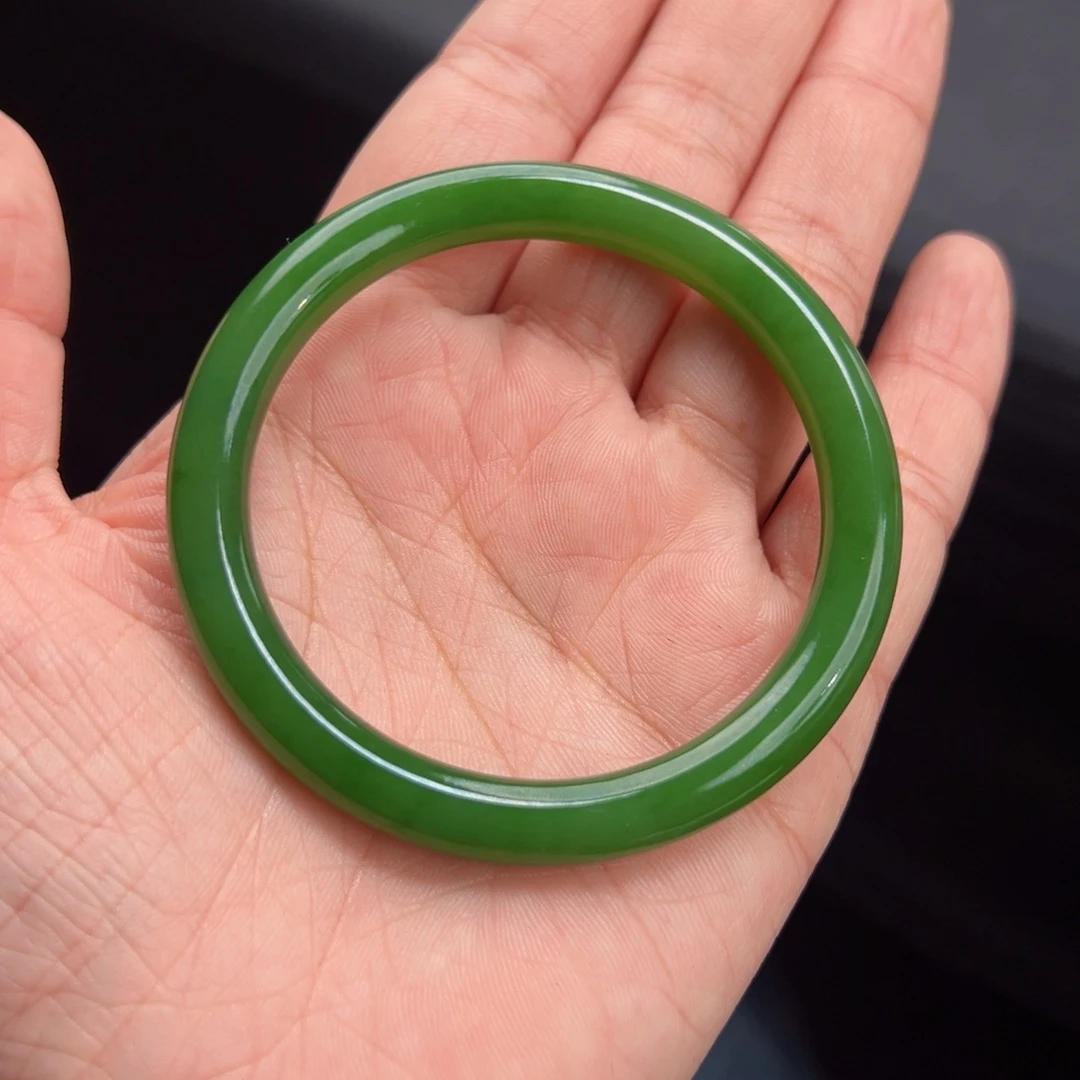 和田玉（碧玉）未镶嵌手镯老料碧玉阳绿满色美人条手镯54.8圈口
