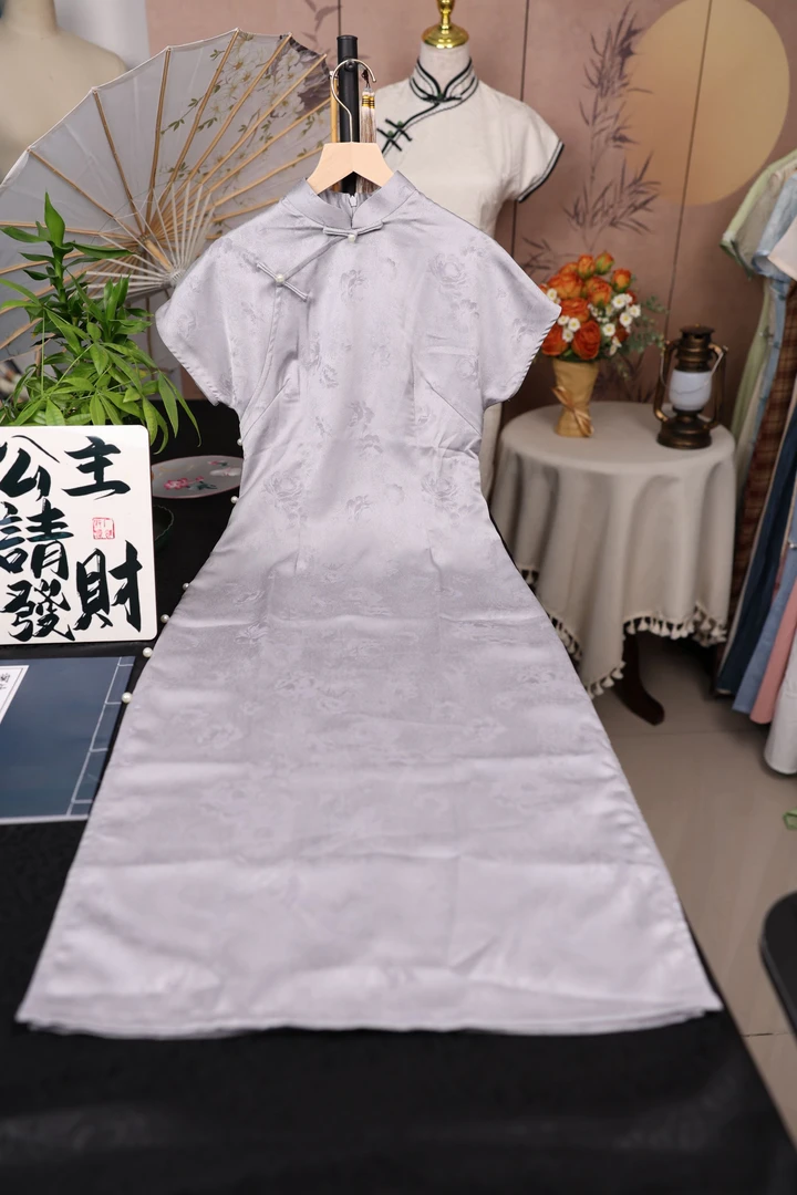 淡紫色夏季旗袍短袖气质款120cm提花