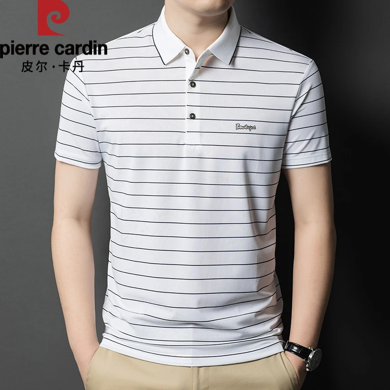 皮尔卡丹条纹短袖t恤男士夏季新款商务翻领上衣休闲半袖Polo衫男