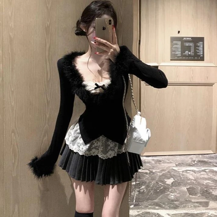 95-119纯欲气质甜辣妹套装毛呢裙