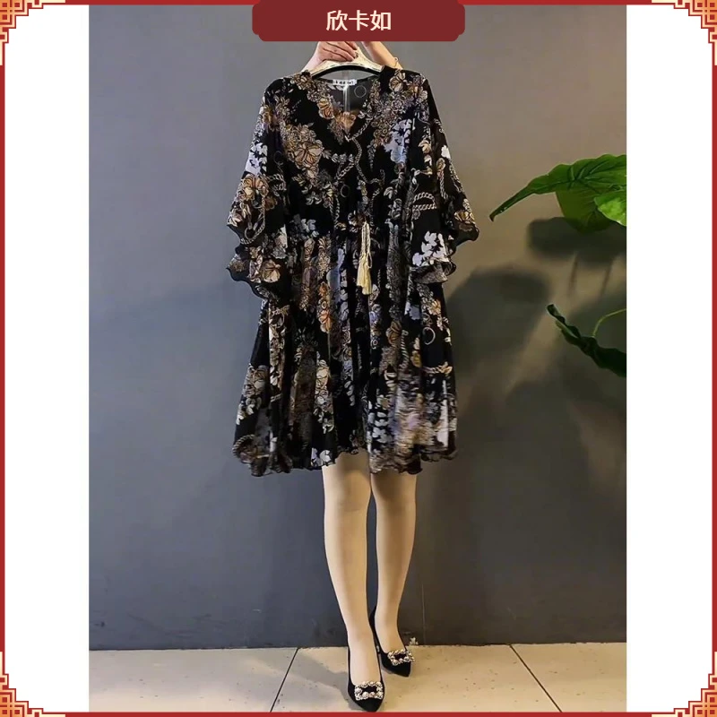 I胖妹妹2025春季新款大码女装百搭洋气领收腰衫宽松显瘦连衣裙I