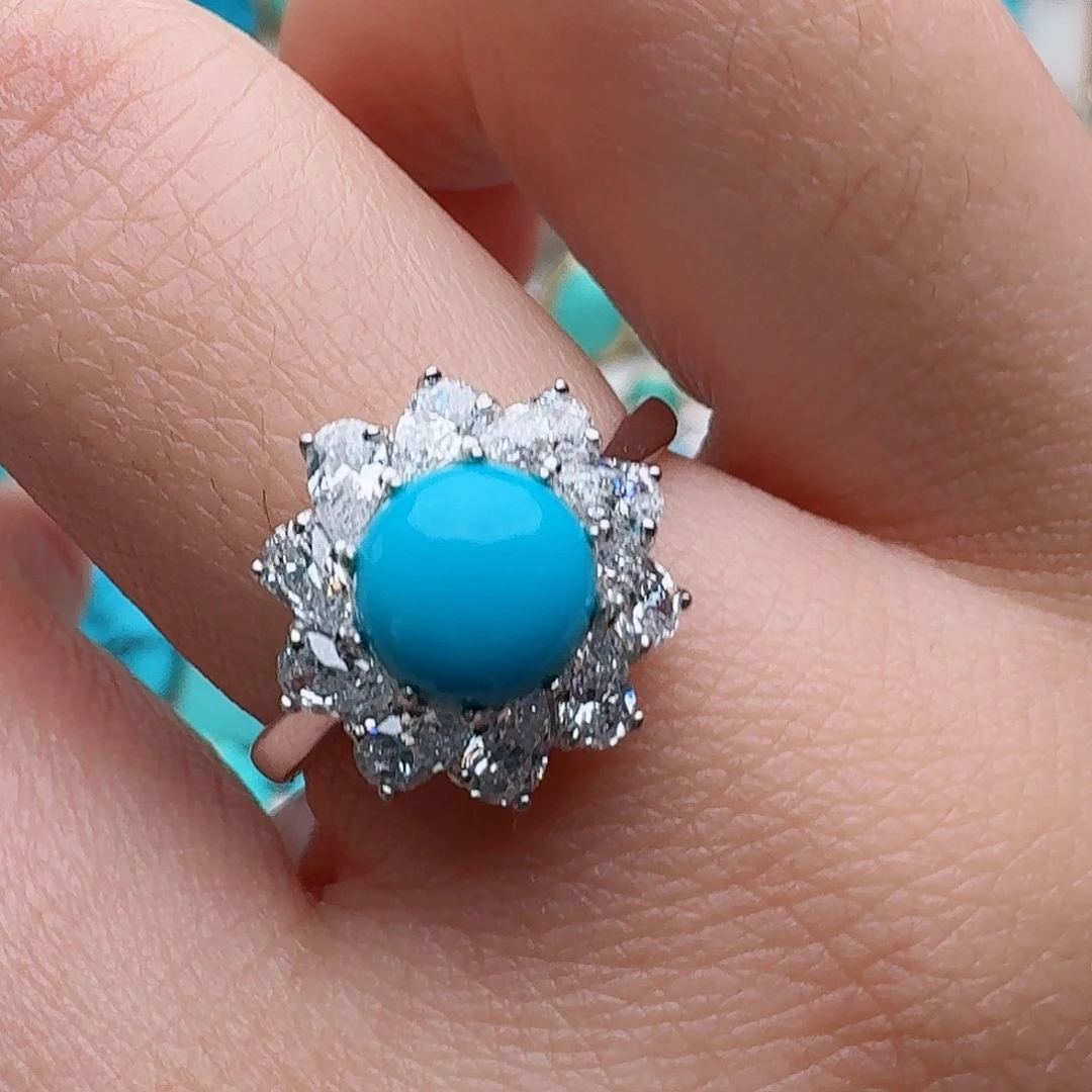 绿松石银S925镶嵌戒指