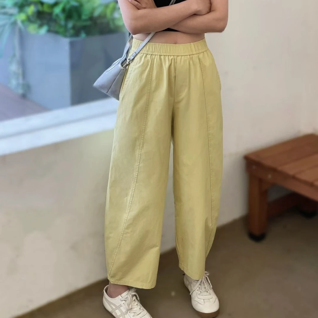 LMM 2811 日系时尚白色百搭休闲裤女高腰显瘦宽松哈伦薄款九分裤