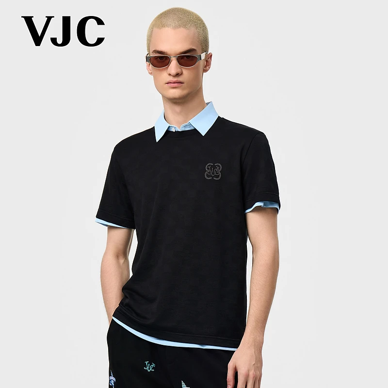 VJC/威杰思2025夏季新款男装时尚圆领短袖T恤通勤百搭B25BA1047