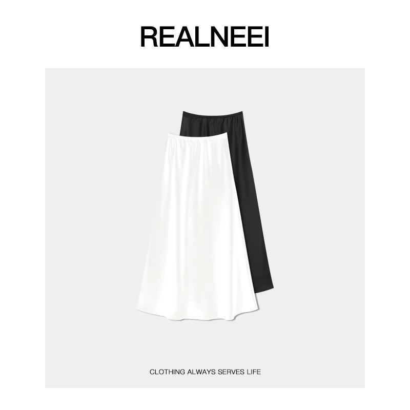 REALNEEI【浮光】春款高腰显瘦中长款半身裙缎面裙子01270