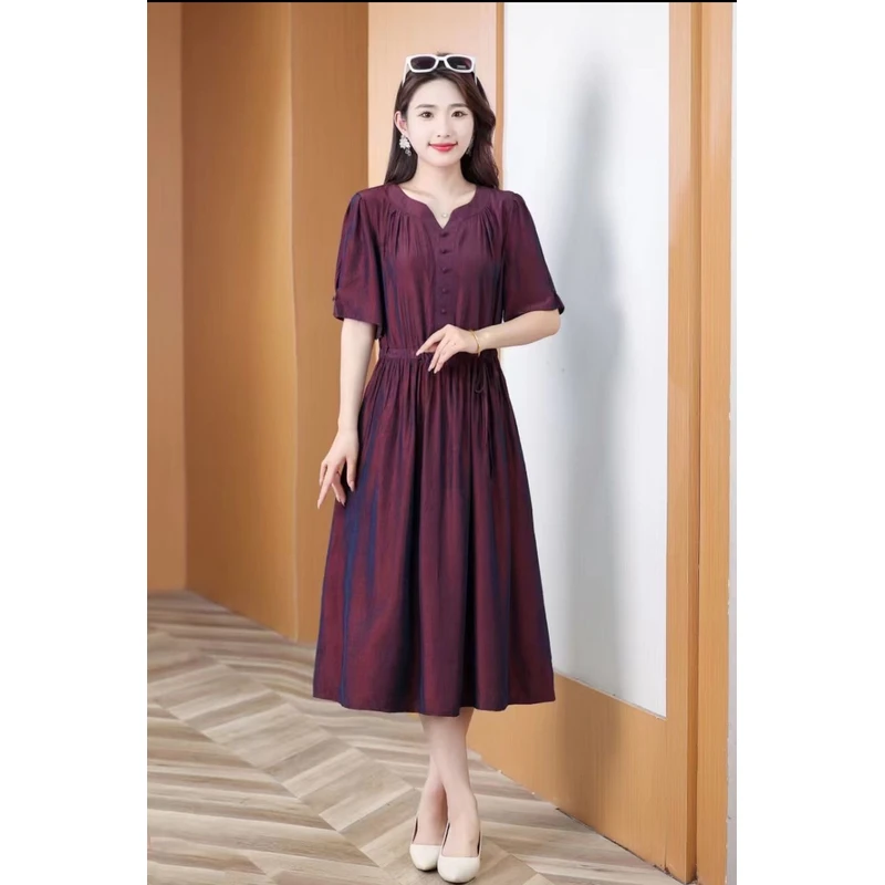 [D-F-S]【娴静】夏季爆款遮肉显瘦端庄大方优雅收腰连衣裙