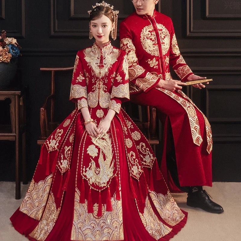 秀禾服男士2022新款新郎新娘结婚礼服大码中式嫁衣情侣套装秀和服