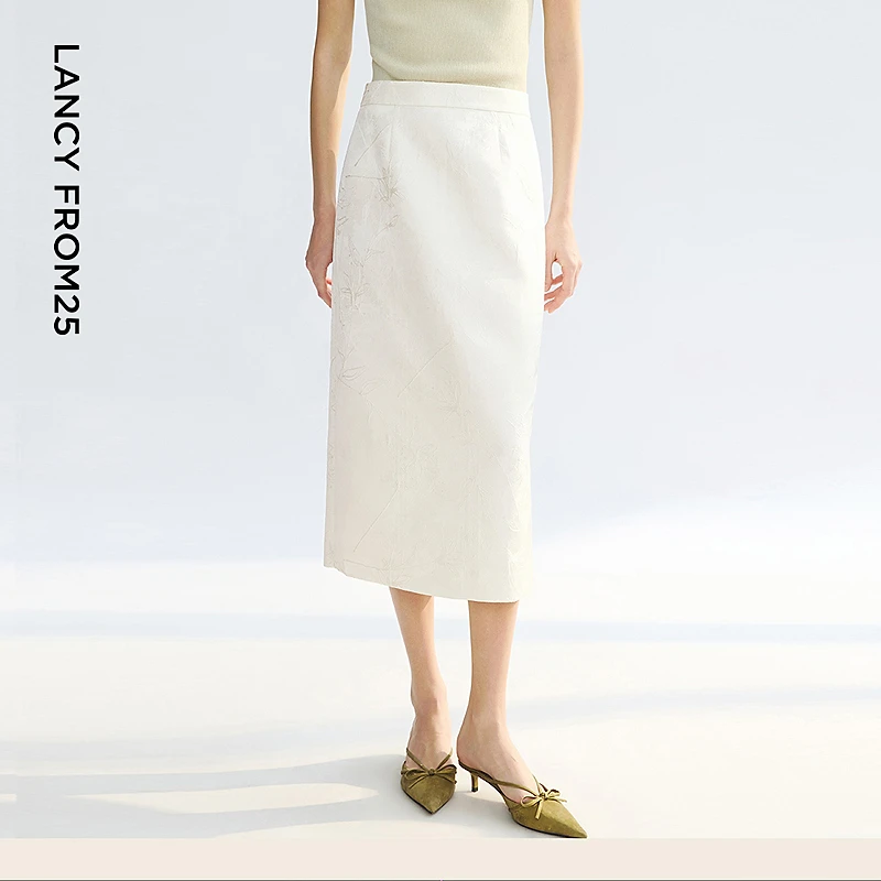 【兰亭叙】朗姿新中式提花白色裙子2025年夏季新款气质半身裙