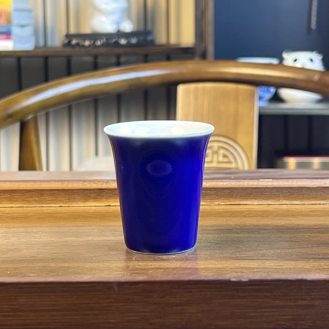 【问青坊】纯手工 单色釉霁蓝气窑直口杯