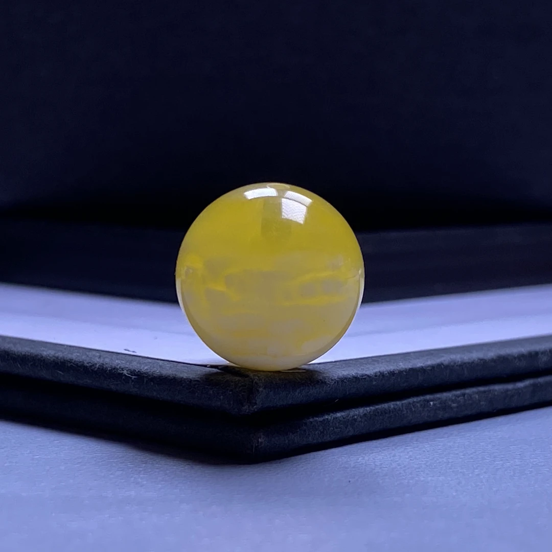 琥珀蜜蜡13.8mm金瓷白溶洞聚宝盆虎皮纹精品圆珠