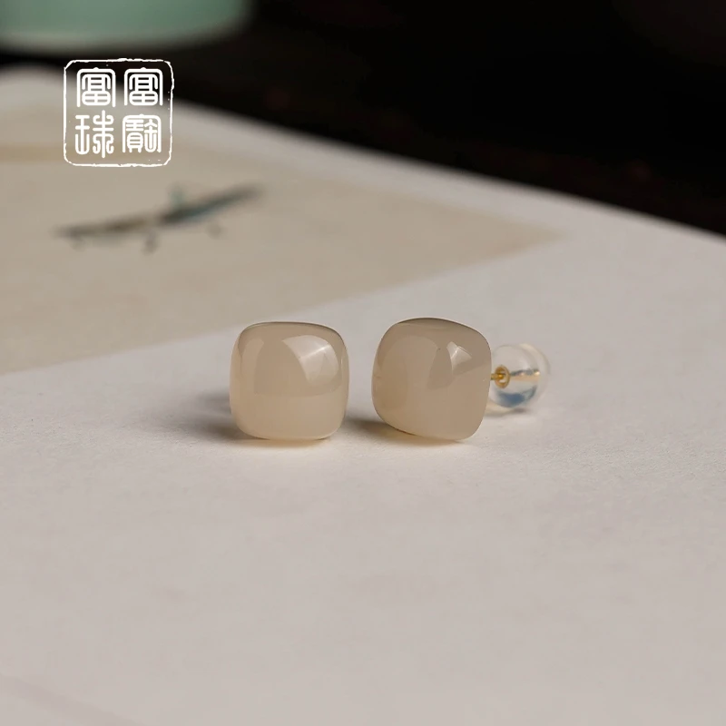 【双袅】富富珠宝 和田玉18k金百搭耳钉（天然珠宝多样性发）