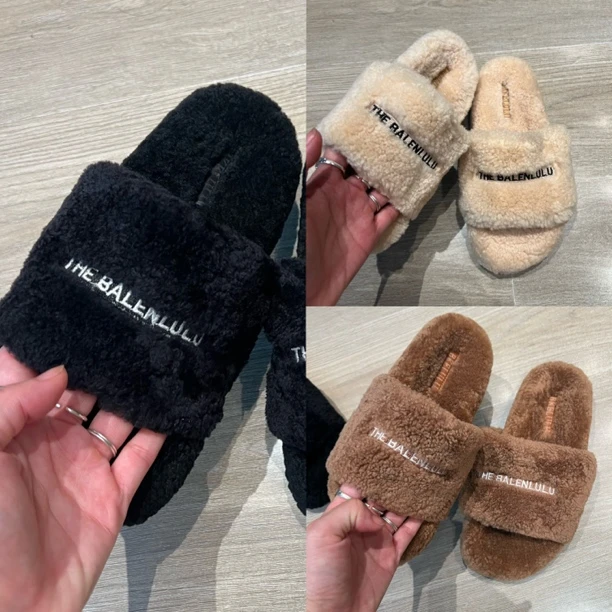 方头居家毛绒冬季时尚休闲风毛拖防滑厚底厚款一字拖