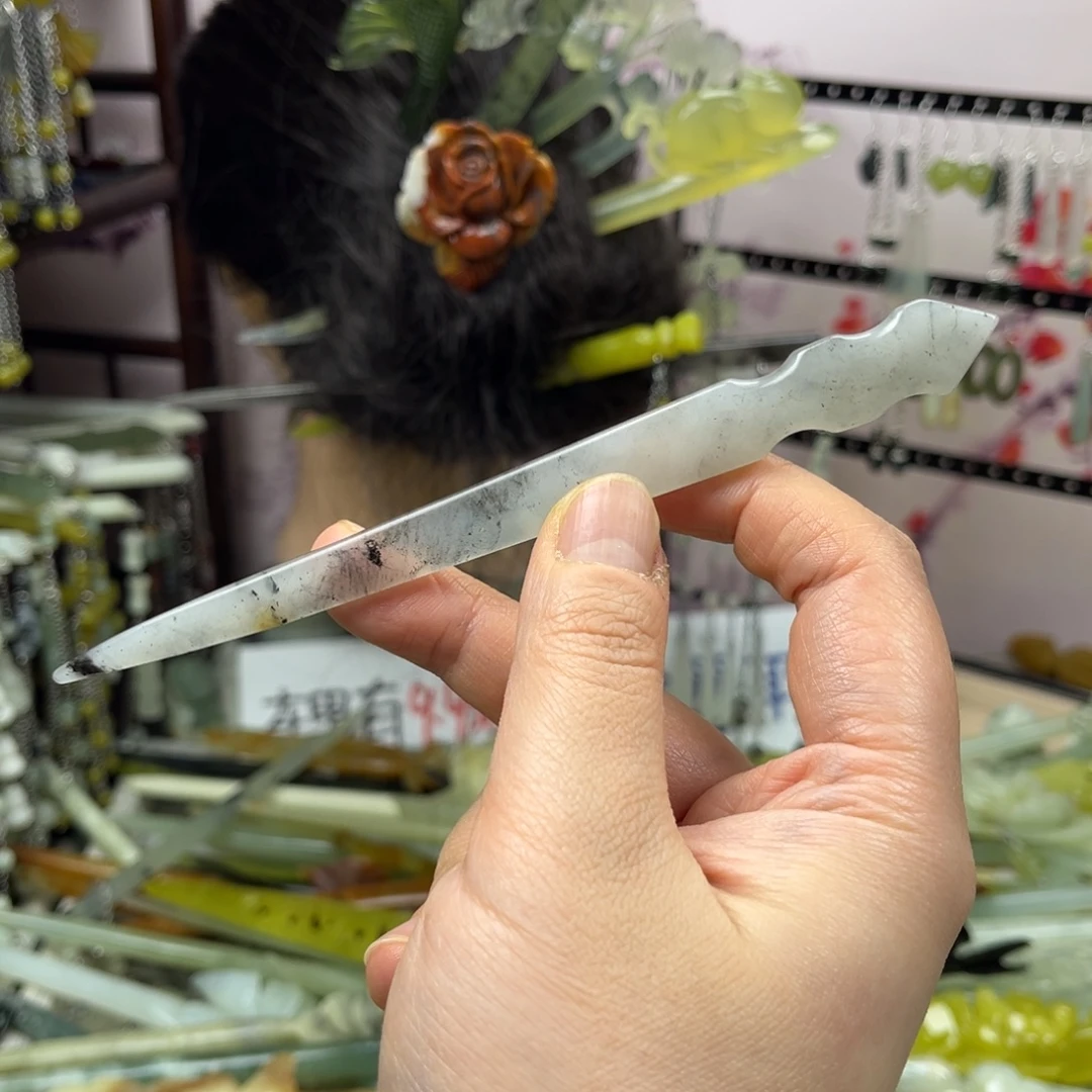 岫玉未镶嵌发饰长度15厘米左右