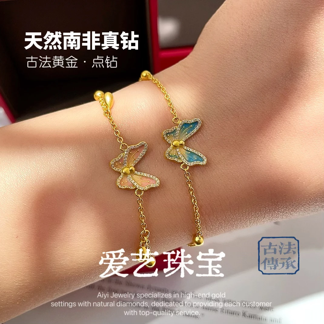 足金999黄金点钻手工时尚古法真钻精致镶嵌