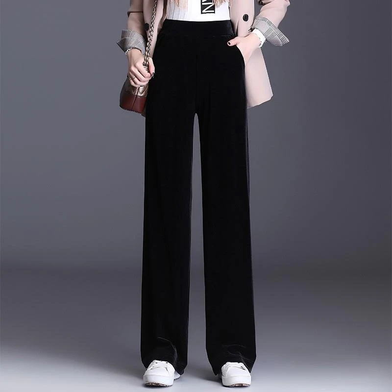 宽松阔腿裤女窄版垂感高腰2025春秋新款加绒黑色显瘦休闲直筒裤