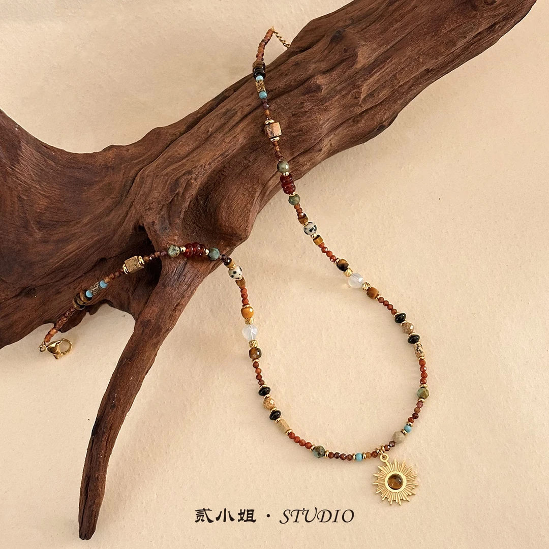 贰小姐原创天然虎睛石精致复古项链G106