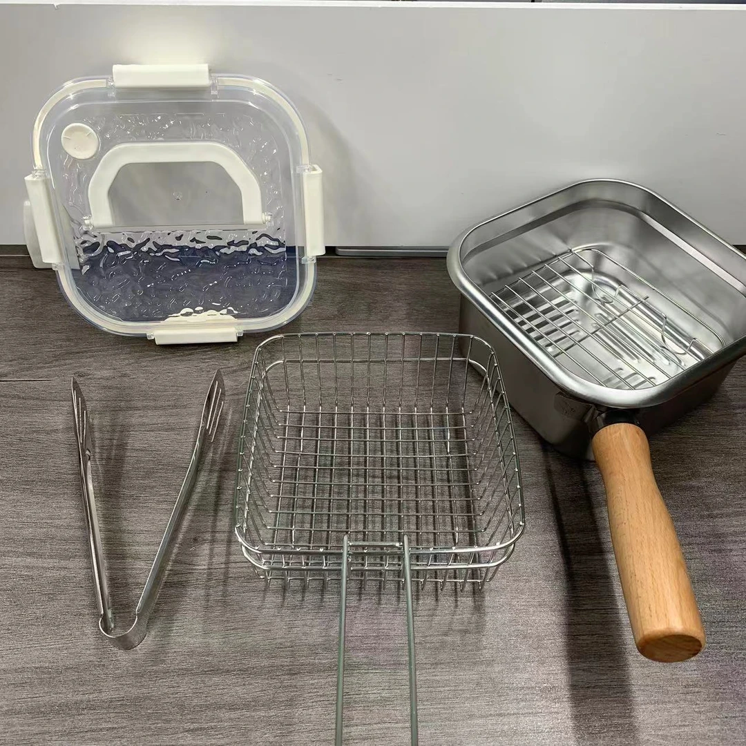 不锈钢油炸锅便携野营户外小锅套装可拆卸多功能方形天妇罗锅省油