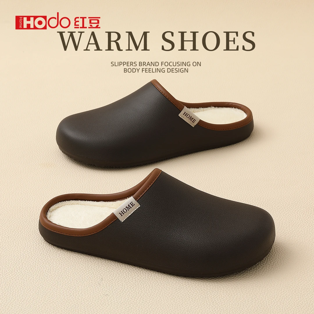 红豆勃肯防水棉拖鞋男士冬季2025新款踩屎感厚底外穿情侣保暖棉拖