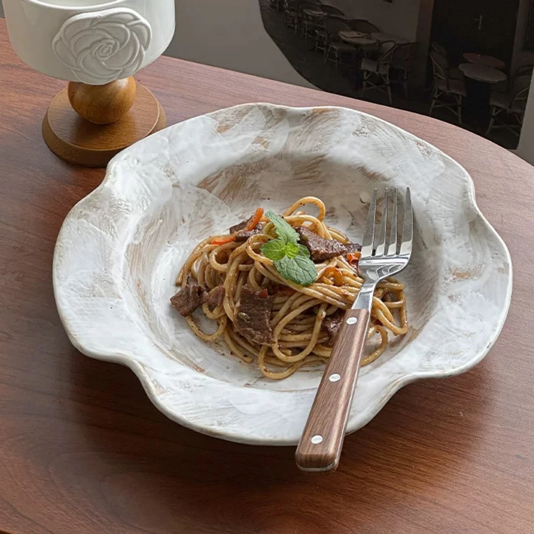 复古粗陶意面牛排盘高颜值水果甜品早餐盘ins风餐具