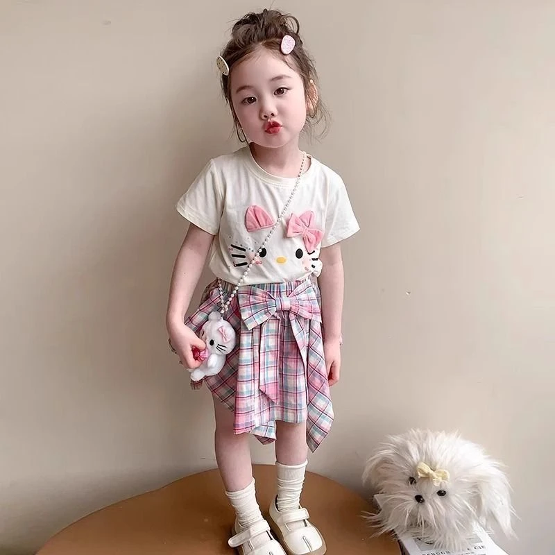 女童夏套装2025新款儿童洋气时髦短袖不规则半身裙两件套女孩夏装