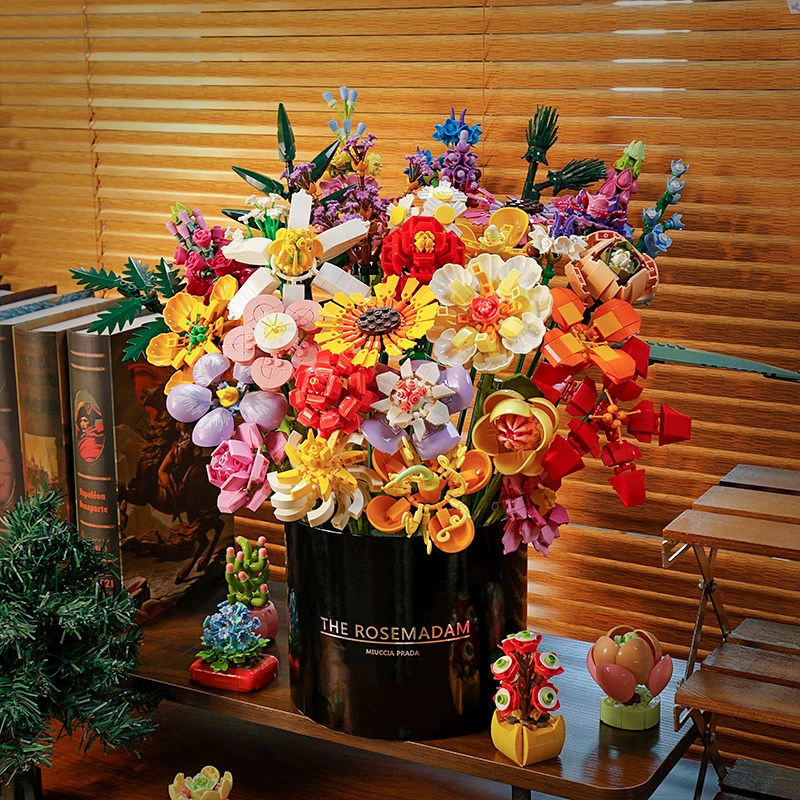 玫瑰永生花抱抱桶积木花束拼装玩具送女朋友女孩七夕情人节礼物
