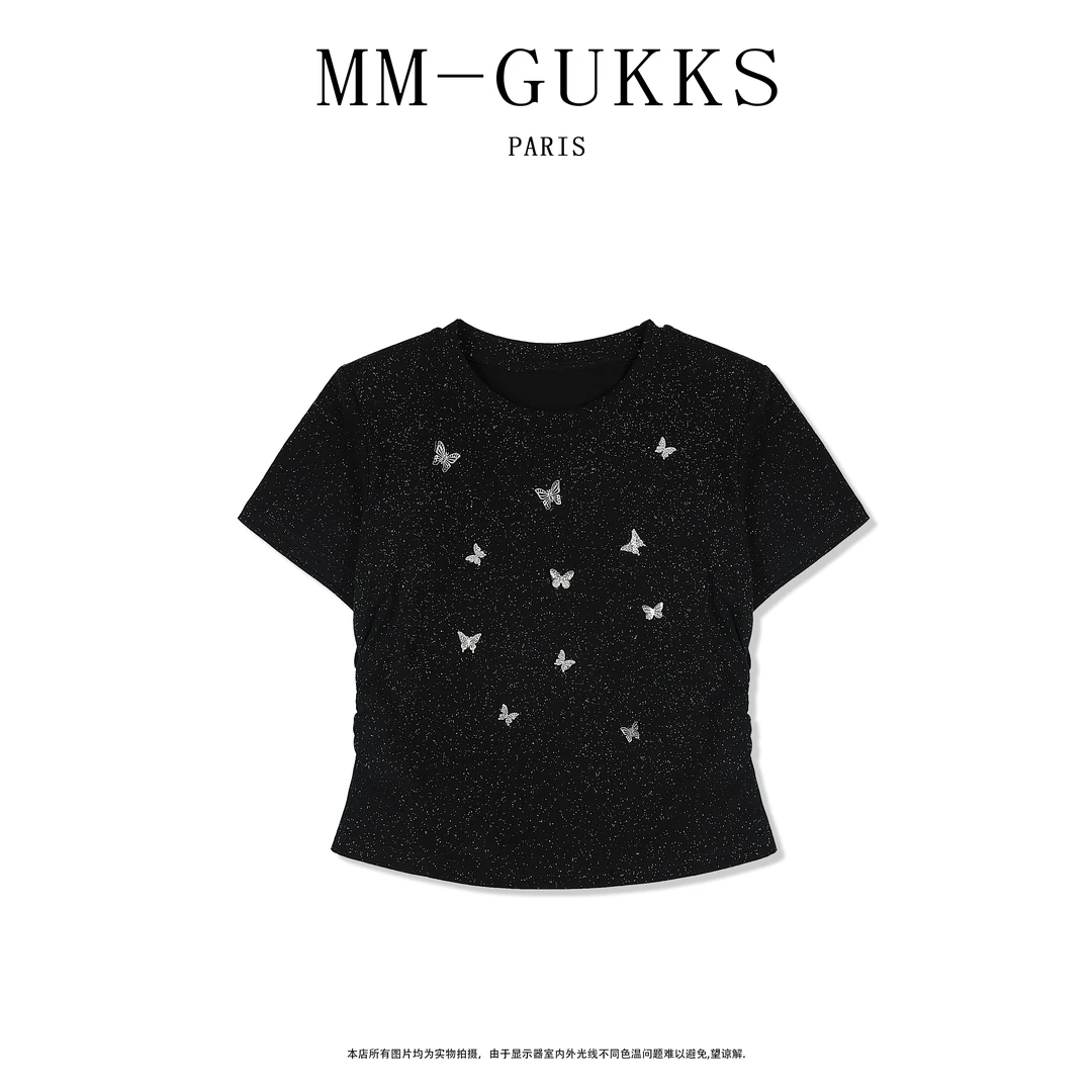 明明GUKKS//夏季宽松显瘦T恤短袖百搭创意蝴蝶时尚休闲T恤--82192