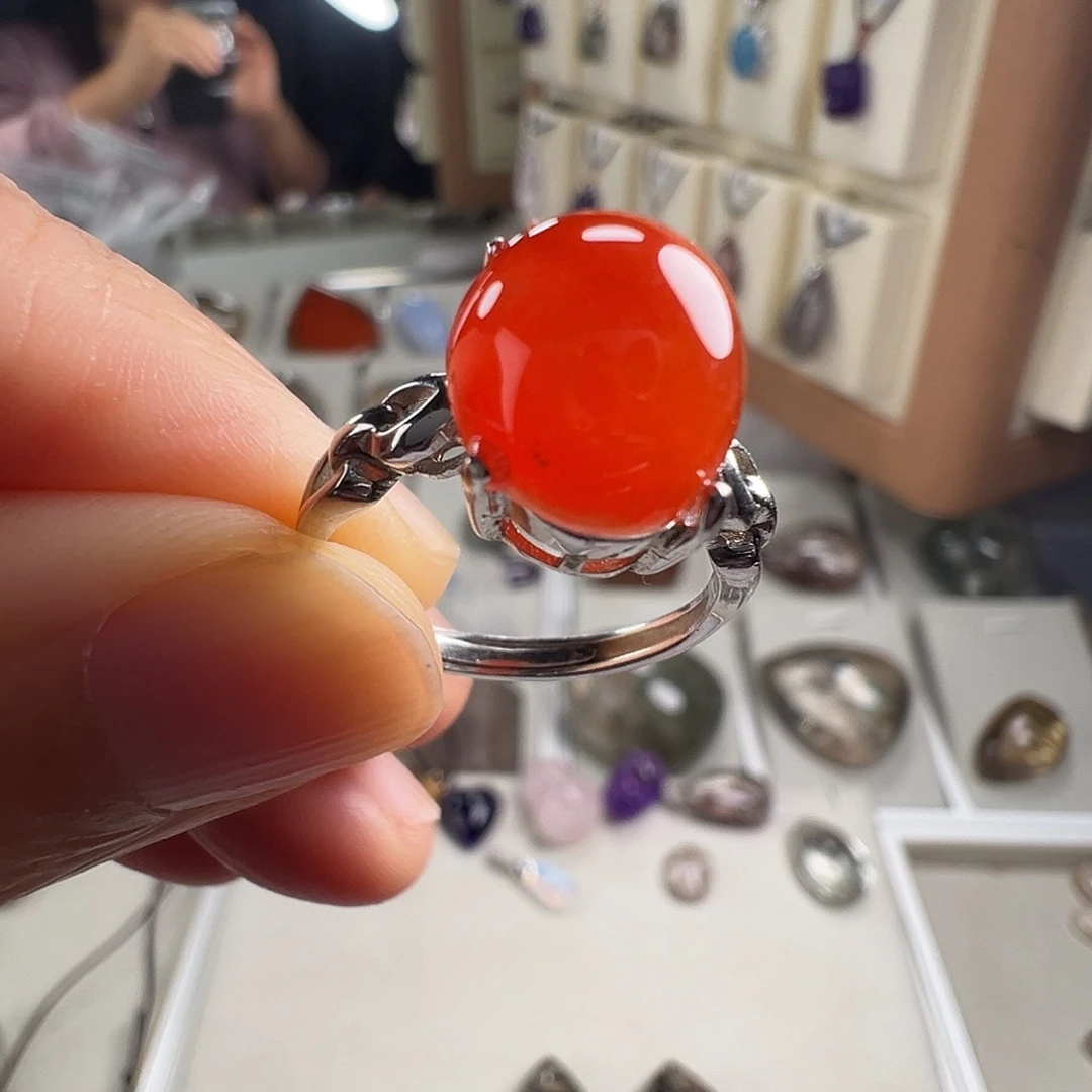玛瑙/玉髓银S925镶嵌戒指天然南红玛瑙戒指