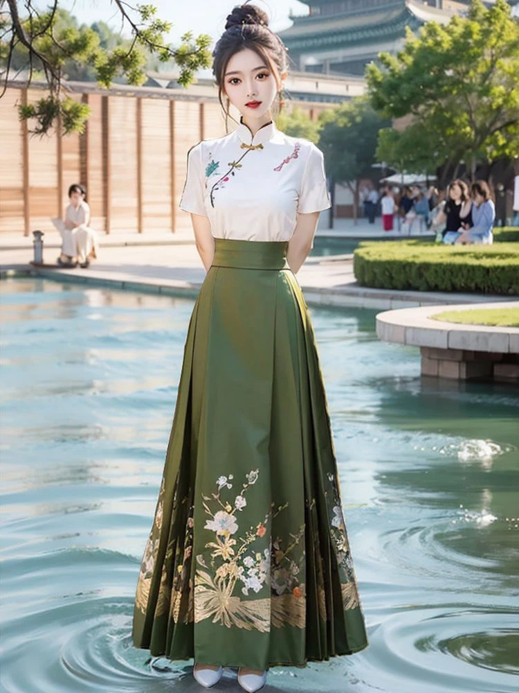 日常可穿马面裙套装2025夏季新款新中式国风复古汉服高级感两件套