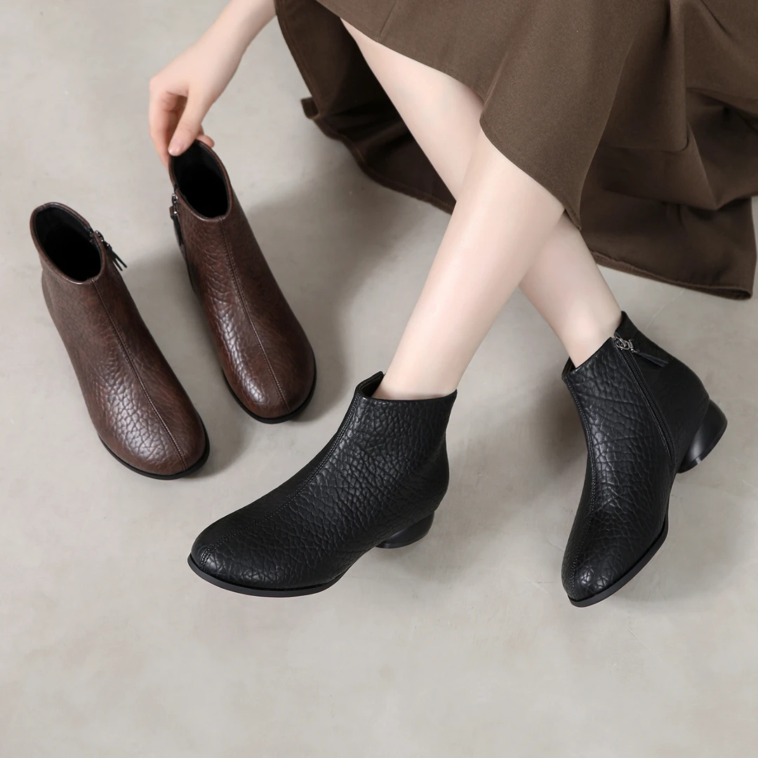 【纤芙森女鞋】5887芒果头女防滑短靴英伦风纯色舒适软底