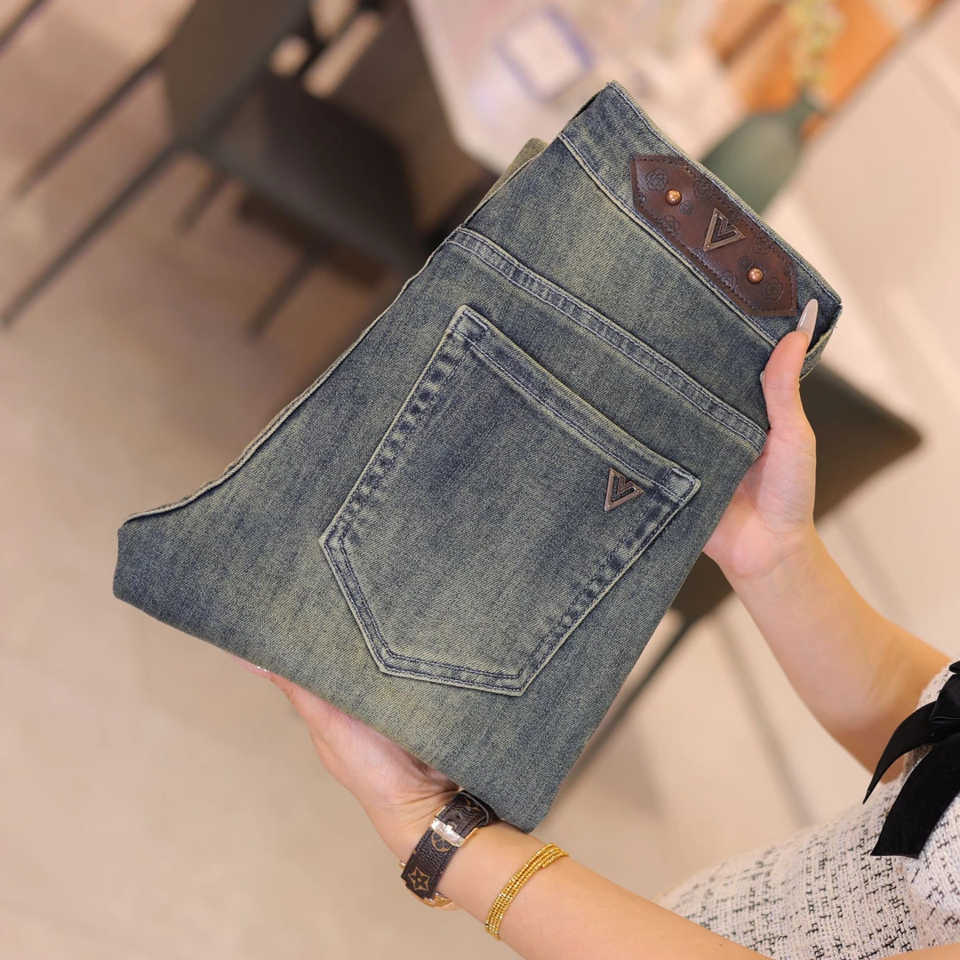 秋季新款牛仔裤弹力修身立体剪裁潮流复古蓝色水洗