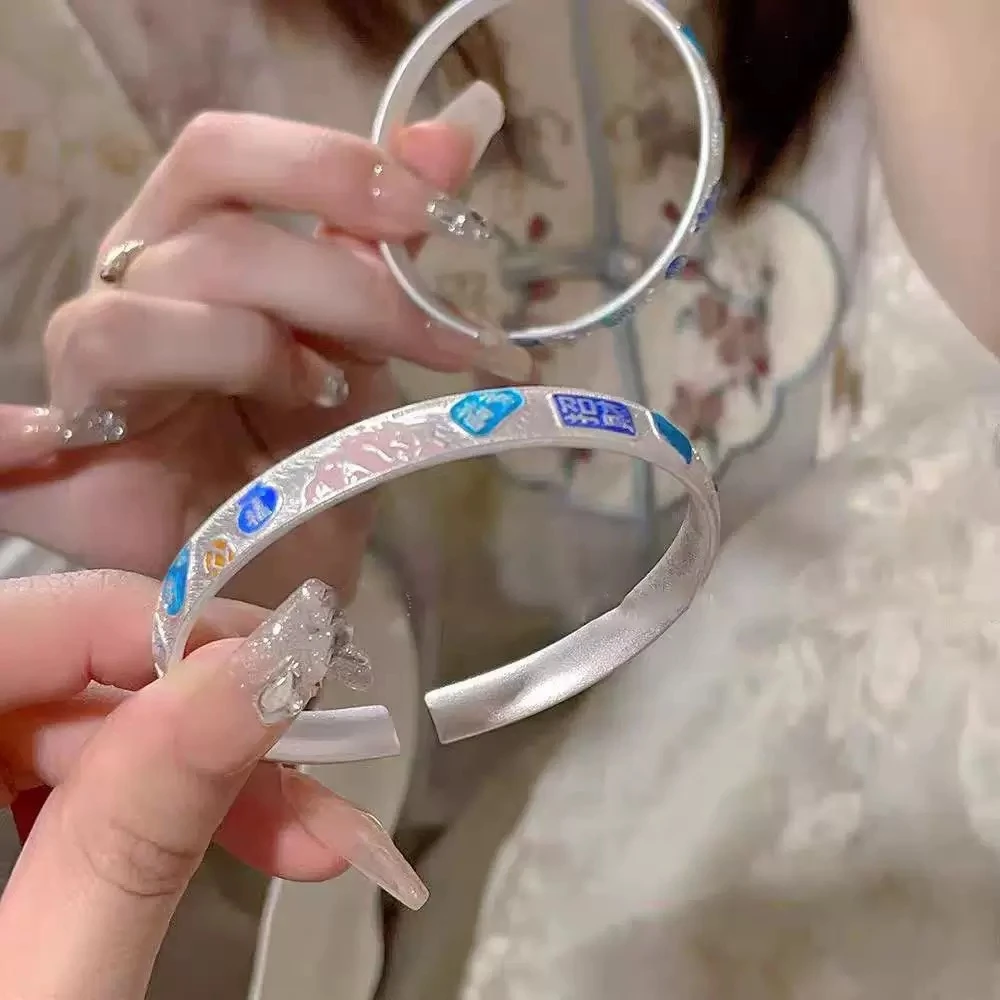 铜合金珐琅手镯 复古高级古法传承珐琅招财纳福吉言手镯时尚百搭