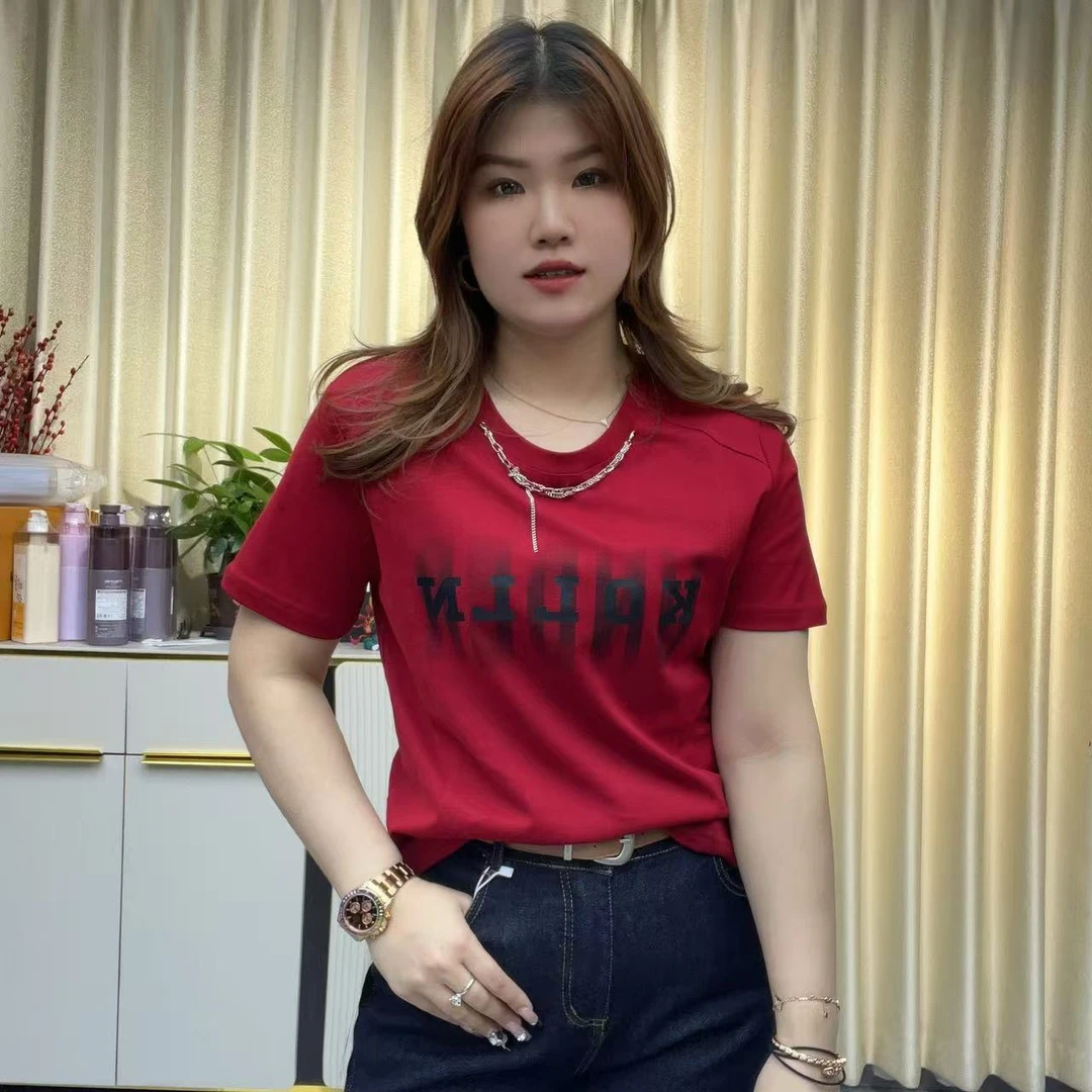 小鑫肝@亚纱棉插肩袖带链英文印花休闲百搭T恤 015