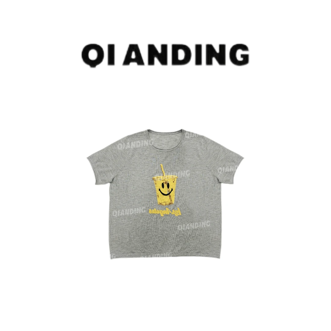 【QIANDING】2025  夏款轻奢奶茶圆领针织 F002