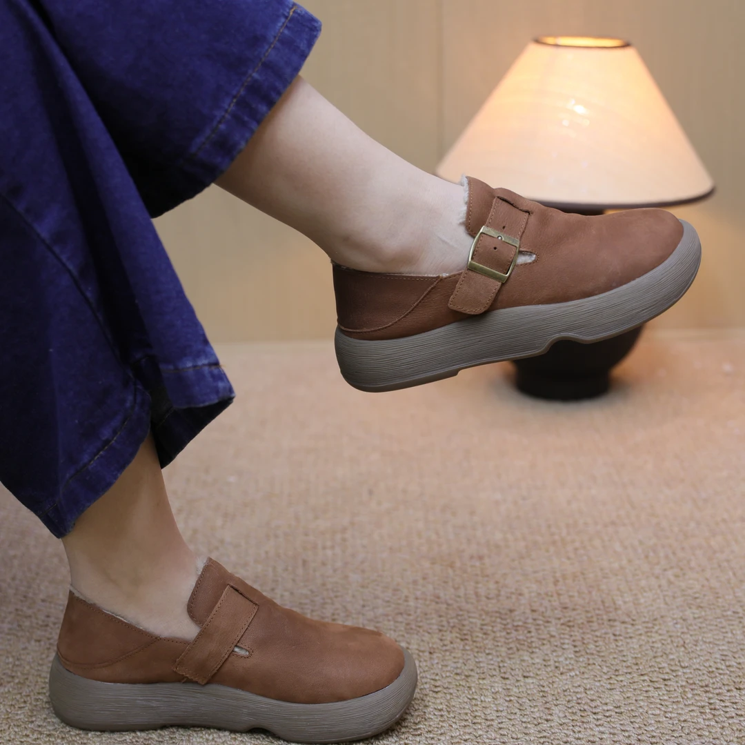 2025拙手作新款头层牛皮棉鞋冬季勃肯鞋休闲风复古港风纯色