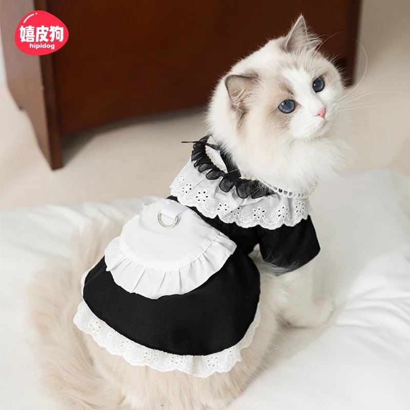 [达人]春夏季JK系列女仆装布蓝猫短猫咪学院风连衣裙宠物衣服0493