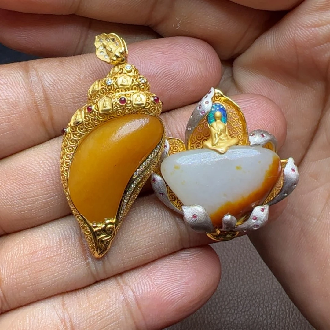 【闪购商品】和田玉18K金镶嵌吊坠(不含链)