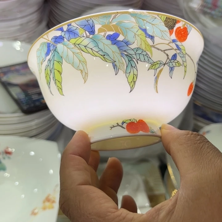 瓷片荔枝高脚腕六个4.5寸