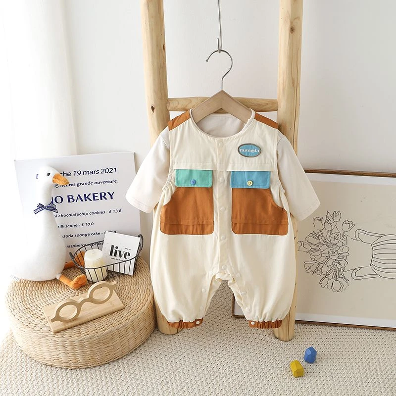 婴儿背带裤套装春装爬服男童洋气卡通两件套宝宝衣服春秋季连体衣