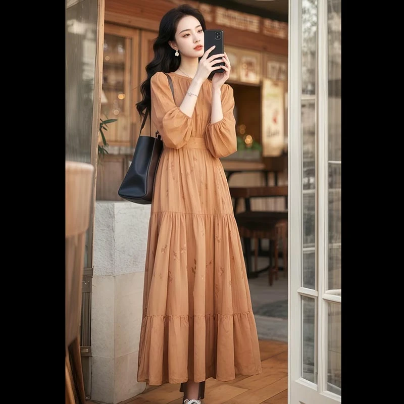2025春秋新款法式高级感长裙女端庄大气气质名媛时尚女神范连衣裙