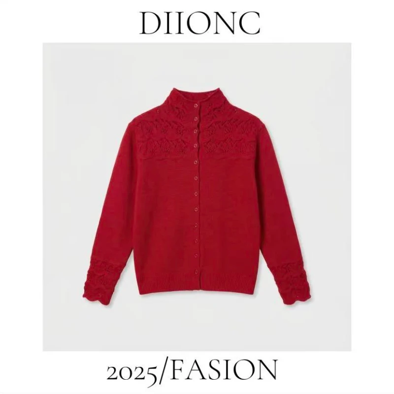 法式高级手工钩花/安哥拉红/柔软舒适亲肤针织衫