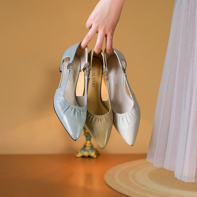 羊皮/3公分/34-42/9424夏季新款凉鞋显瘦优雅坡跟镂空单鞋女